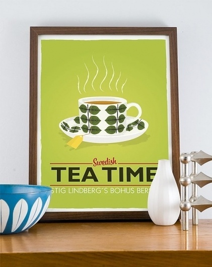 Stig Lindberg Bersa Swedish Tea Time A3 poster LIME by handz #tea #design #sweden #poster