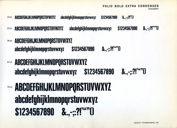 This is a specimen of Folio Bold Extra Condensed, designed by Konrad Bauer and Walter Baum. #type #specimen #typography