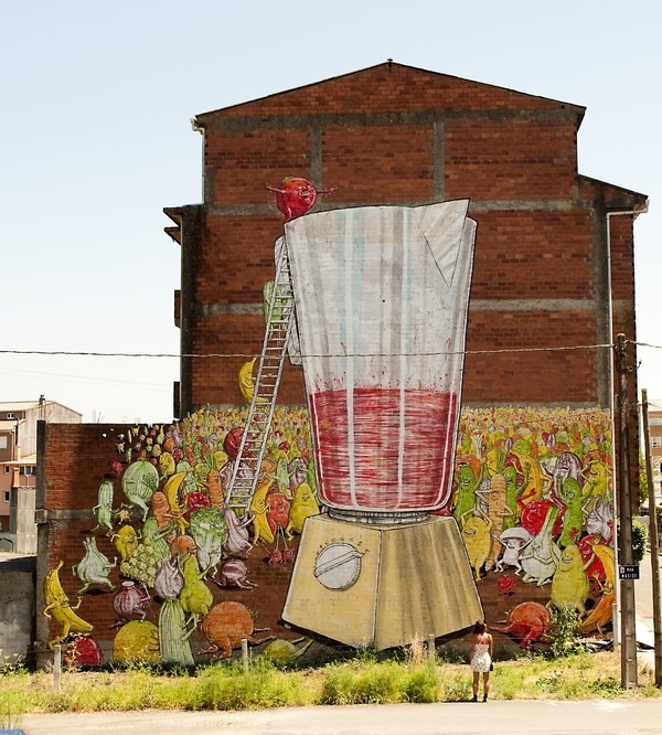 Street Art News #blu #mural #fruits #vegetables #street #wall #art #juice #painting