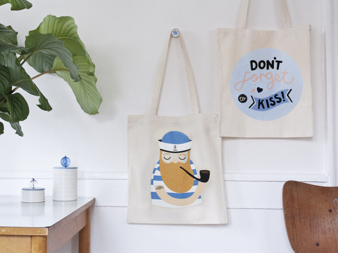 #nordic #design #graphic #illustration #danish #bright #simple #nordicliving #living #interior #kids #room #tote #bag #sailor #kiss