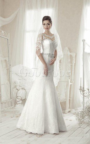 Robe de mariée modeste charmeuse avec cristal a plage de sirène
