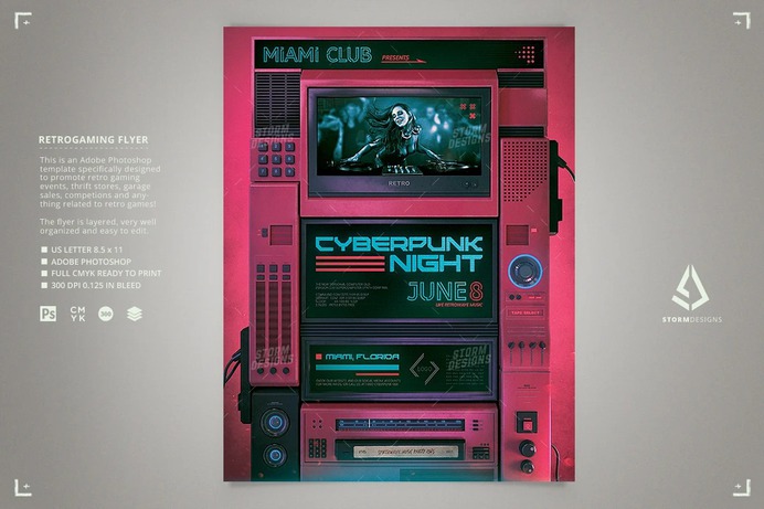 Synthwave Flyer Cyberpunk 1980s Indie Party
