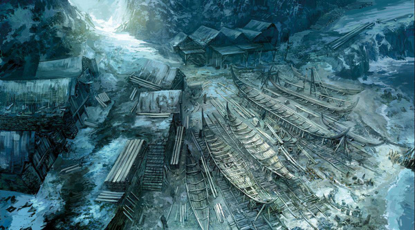 The Witcher 3: Wild Hunt Concept Art by © 2013 CD Projekt S.A. #fantasy #boats #the #video #illustration #concept #marina #art #witcher #games #dock