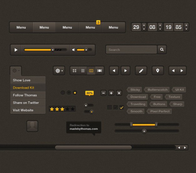 Sticky butterscotch ui kit Free Psd. See more inspiration related to Menu, Radio, Tags, Ui, Drop, Buttons, Form, Field, Audio, Slider, Ui kit, Player, Down, Horizontal, Sticky, Kit, Audio player and Drop down on Freepik.
