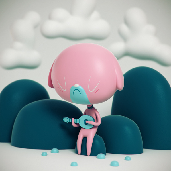 Sad Uke Dog #pink #ukulele #toy #sad #3d #dog
