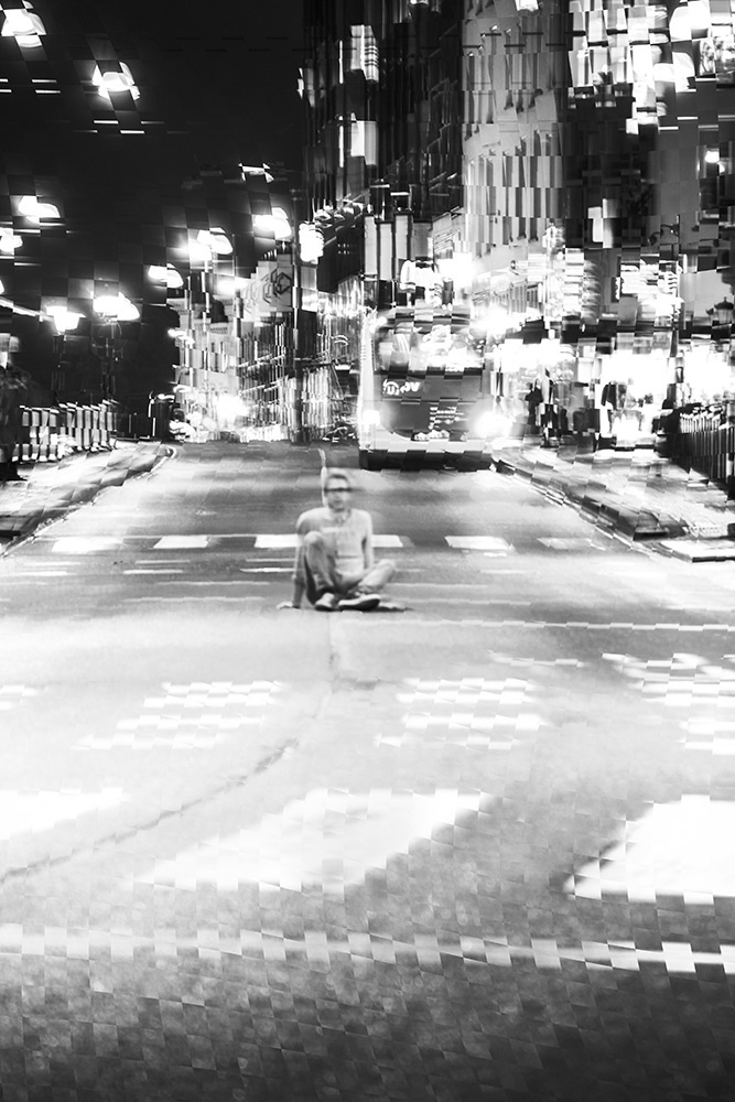 Portrait of man in the middle of the city #portrait #alone #photography #urban #city #distorted