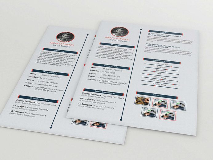 free resume/CV PSD template with stylish design