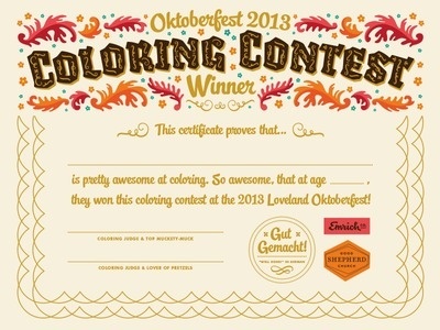 Oktoberfest Coloring Contest Certificate #oktoberfest #certificate #typography