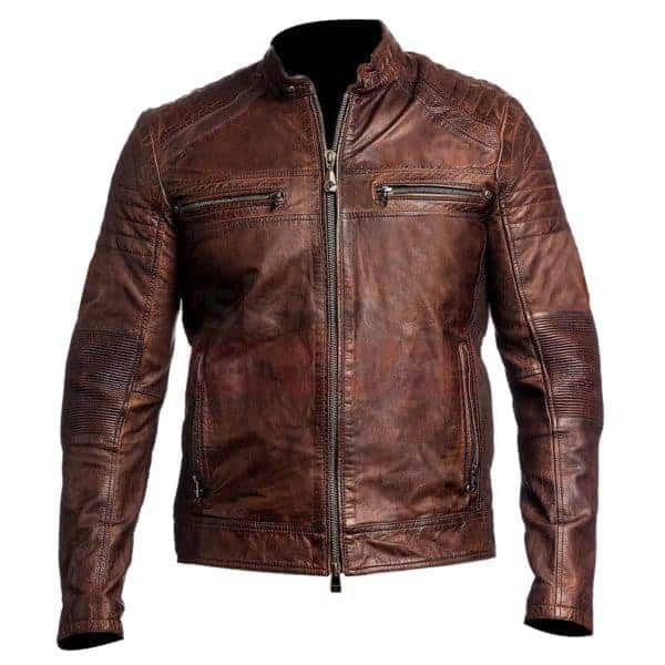Vintage cafe racer brown leather jacket