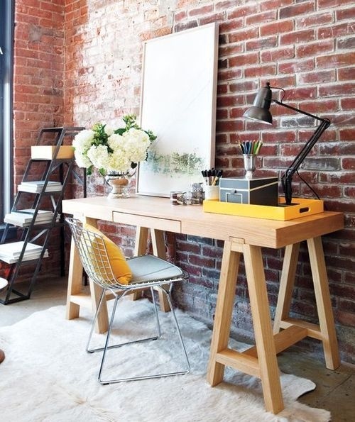Likes | Tumblr #interior #brick #lamp #chair #painting #table