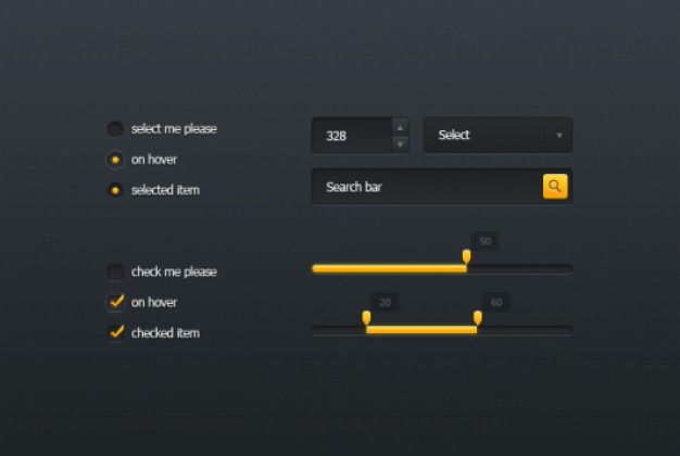 Small user interface kit in dark design Free Psd. See more inspiration related to Design, Button, Ui, User, Psd, Dark, Interface, Ui kit, User interface, Horizontal, Select, Kit, Option and Small on Freepik.