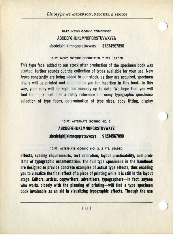 News Gothic, Alternate Gothic, Franklin Gothic, and Lightline Gothic were all released in the 1900s. It was really one big font family with #type #specimen #typography