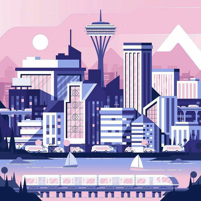 Designarf on Instagram: “By [ @nickslaterdesign ] . Little practice illustration I did today for fun of Seattle. . Use #designarf to be featured! .”