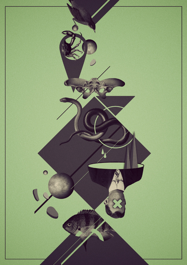 Noxe2x9cx96Name on Behance #fish #geometric #snake #vintage #poster #surreal #fashion #skull #collage