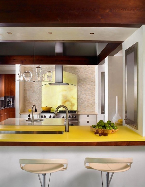Yellow colored kitchen bar #interior #house #artistic #decor #art #paintings #residence