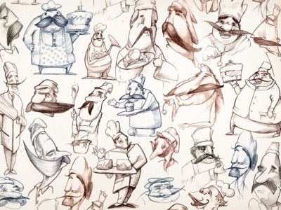Confectioner Sketches by Ink Ration #doodle #humour #drawing #confectioner #confectionary #candy #illustration #cook #sweets #chef #character #sketch #moustache