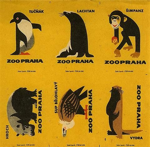 Animal Illustration Zoo Praha by Solo Lipnik #illustration #animal #vintage #zoo #pinguin #eagle #monkey #rhino