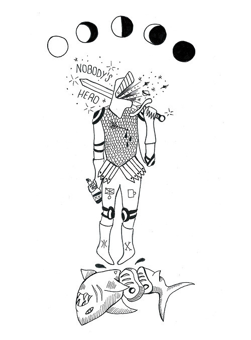 Nobody's hero #shark #hero #illustration #bw #moon