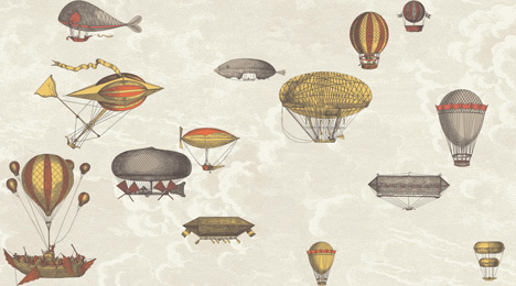 Fornasetti II Collection for Cole & Son #flight #balloons #retro #flying #machines #illustration