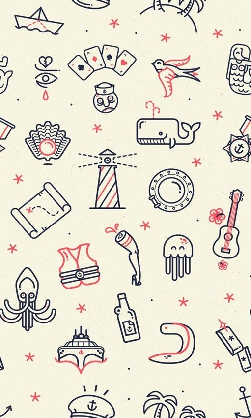 Iconography Octopus Lighthouse Whale Map Guitar Paper ship Cards Icon pattern #yourself #do #graphic #icons #it #combination #colour