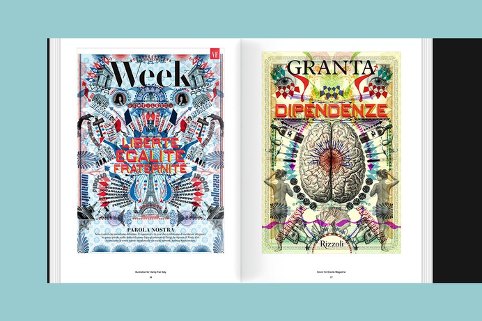 Lorenzo Petrantoni, graphic artist, illustrator, designer, and artist from Milan, Italy, known for his reinterpretations of historical figures from the 19th and 20th century, presents his particular personal aesthetic in Timewarp. His works are created by using 19th-century engravings from old books he finds in bookshops, libraries, markets and fairs around the world. Using hand-made collages, Petrantoni combines and assembles these engravings to create unique and striking images.

His compositions have become iconic, used by renowned brands like Coca Cola, Nespresso, New York Times, Newsweek, Samsonite, Vogue, Vanity Fair, and many more, as well as museums, publishers, and galleries worldwide. Thanks to his extraordinary creativity and technical mastery, Petrantoni gives vintage images new life and meaning, transforming them into works of contemporary art.

Timewarp presents these works from recent years and is a fascinating journey through time, where the past merges with the present through the creative genius of Lorenzo Petrantoni.

Publisher: Slanted Publishers
Design & Concept: Lorenzo Petrantoni
Translation: Jennifer Coe
Release: September 2024
Format: 21.6 × 29.3 cm
Volume: 192 pages
Language: English 
Printing: full-color offset printing with silver spot color, Stober Medien, Germany
Workmanship: 6-page cover, no binding, black rubber band, silver hot-foil embossing
ISBN: 978-3-948440-74-9
Price: €35.– (DE)

Buy: slanted.de/product/timewarp