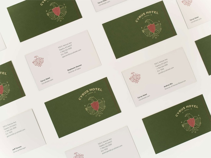Cyrus Hotel Corporate Design - Mindsparkle Mag Heco Partners designed the Corporate Design for Cyrus Hotel. The Cyrus Hotel and its flagship restaurant The Weather Room are the most ambitious developments to hit downtown Topeka in generations. #logo #packaging #identity #branding #design #color #photography #graphic #design #gallery #blog #project #mindsparkle #mag #beautiful #portfolio #designer