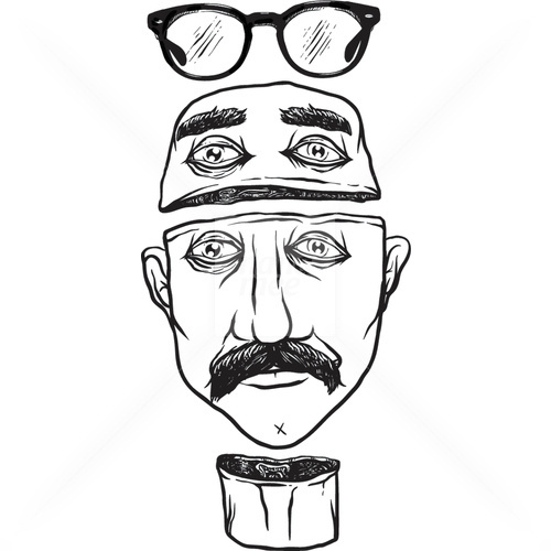 Mustache Dude #illustration #fashion #vector #sketch #glasses #black and white #man #dude #head #mustache #stock