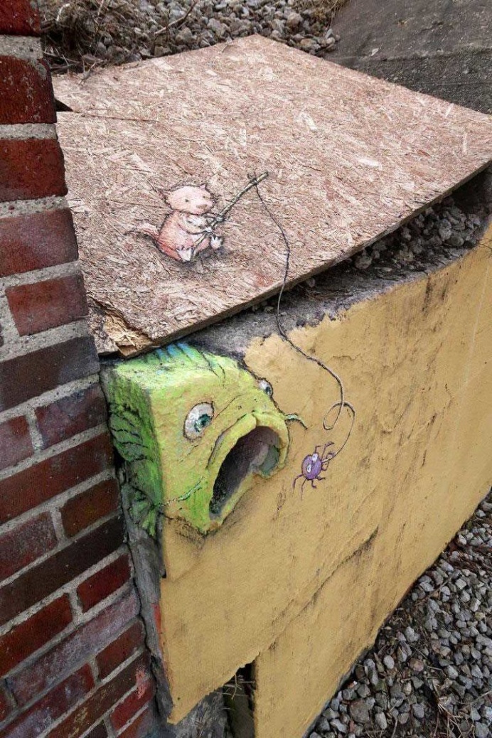 Sidewalk Chalk Drawings on the Streets of Ann Arbor by David Zinn