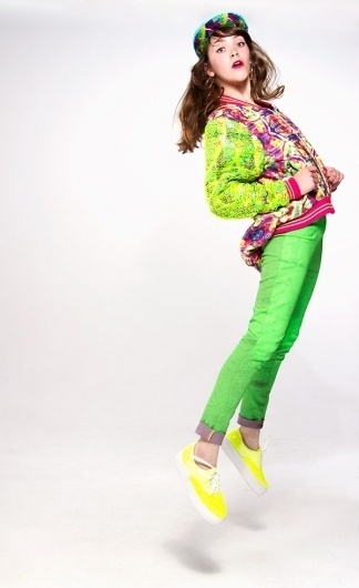 Lookbook - Bethan Heslop — Graduate Collection #model #pink #neon #print #jeans #varsity #sportswear #hat #fashion #green