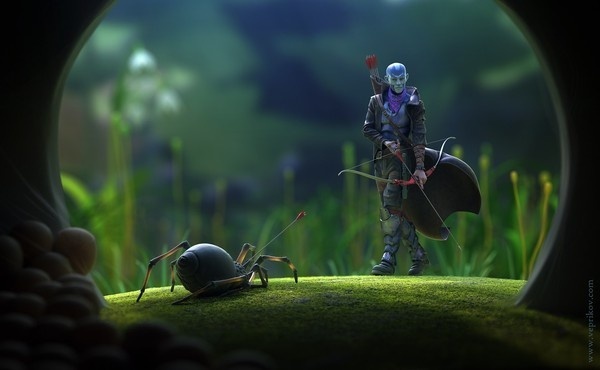 Spider Hunter by Veprikov #tiny #hunter #spider #digital #illustration #art #arrow #3d