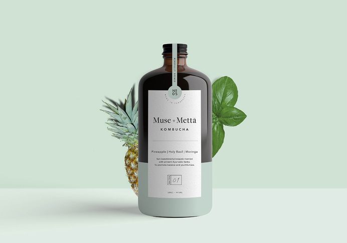 Kati Forner designed the minimalist branding and packaging for Muse+ Metta Kombucha. More than a beverage, Muse+Metta is designed to reflect a culture of health, art, and possibility. The colour of the labels for each flavour complements the flavour’s ingredient profile. For more of the most beautiful designs visit mindsparklemag.com