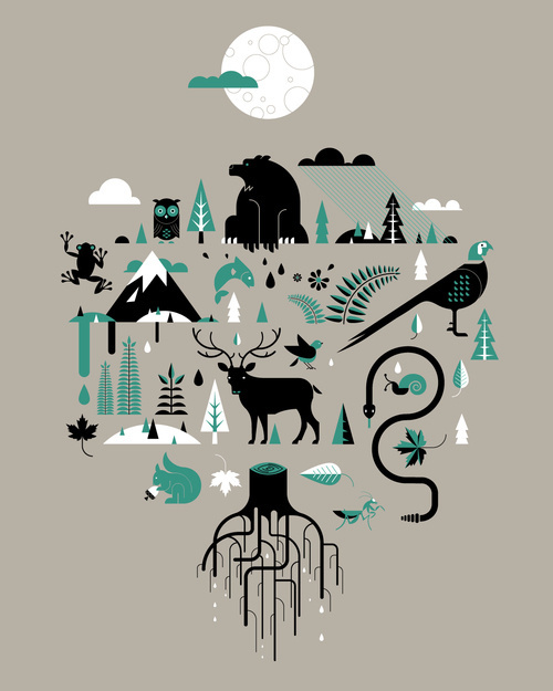 My forest Friends. #rattle #owl #bird #snake #snail #bear #forest #trees #frog #moon