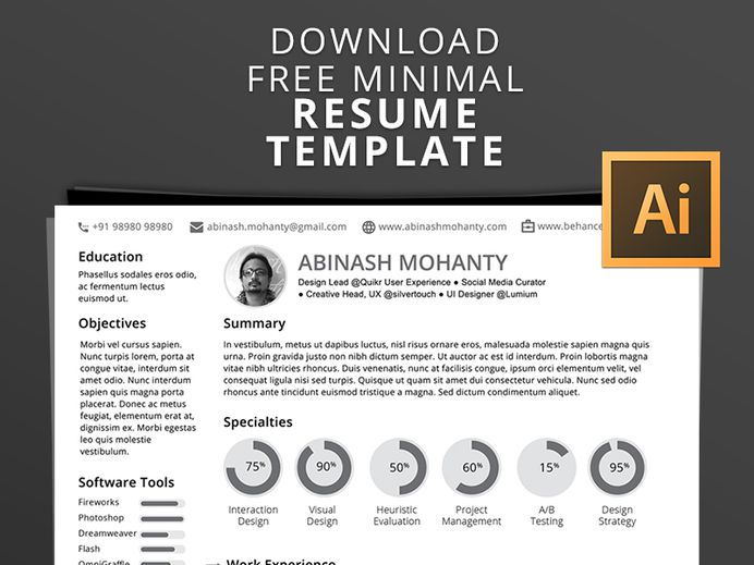 Abinash Resume - Free Minimalist Illustrator Resume Template