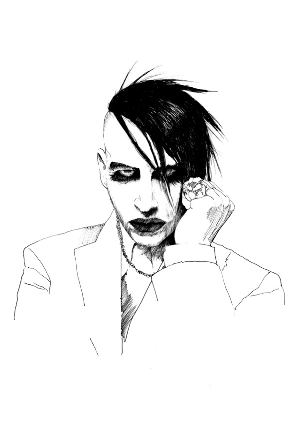 —Marilyn Manson —Adult— #rockstar #psycho #horror #illustration #manson #white #cover #scare #face #suit #marilyn #emo #adult #makeup #darky #dark #punk #rock #black #people #hair #antichrist #art #glam #beatiful