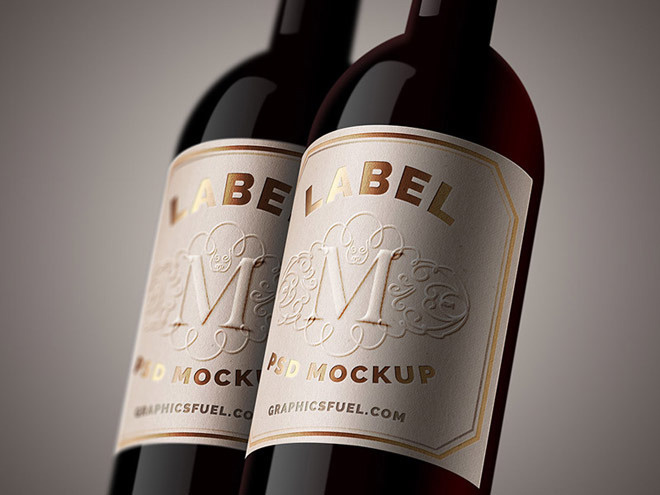 Realistic Wine Bottle Label Mockup PSD