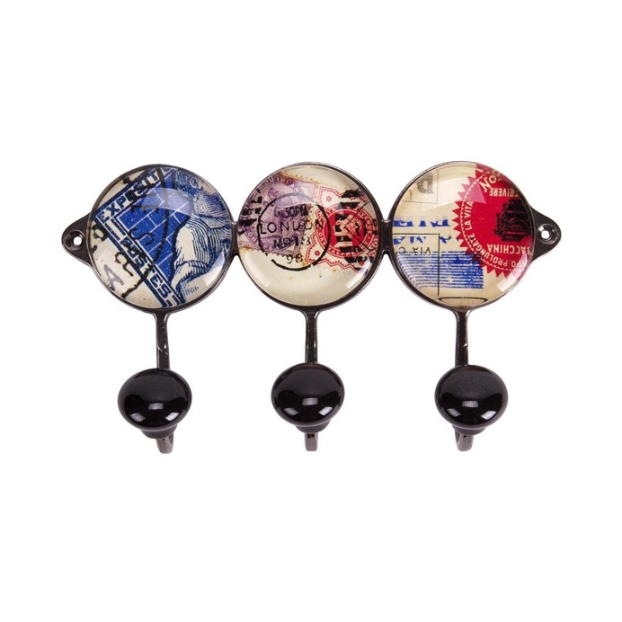Postage Stamps Wall Hooks, Set of 3, 15.5cm x 9cm x 4cm