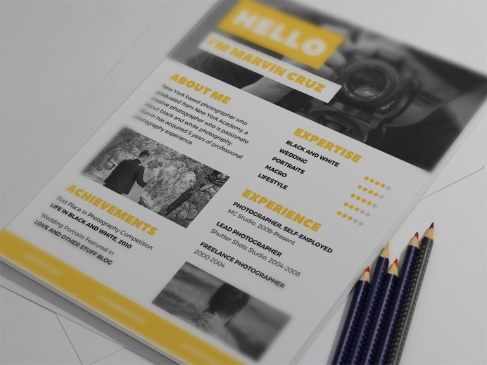 Free Yellow Photographer Resume Template
