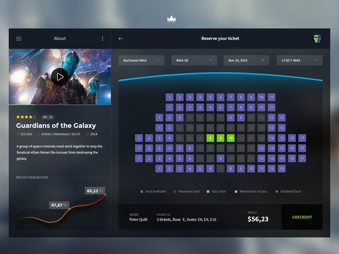 Cinema App #flat #movie #seat #account #interface #ui #app #cinema #checkout #chart