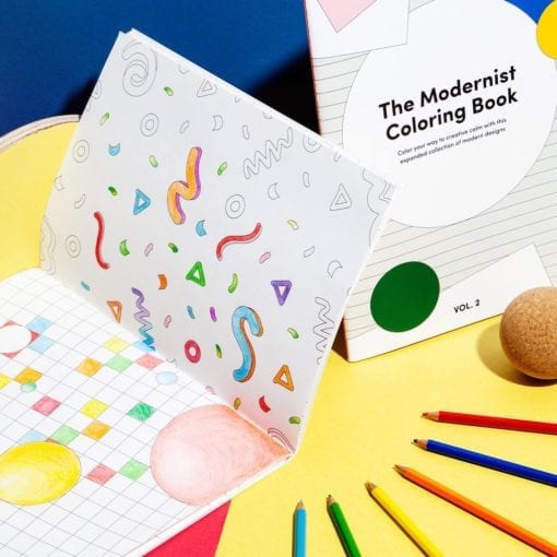Modernist Coloring Notebook The Modernist Coloring Notebook is the perfect gift for the design lover in your life. Enjoy the fun of endless large spreads of geometric patterns and abstract shapes that will offer hours of entertainment.