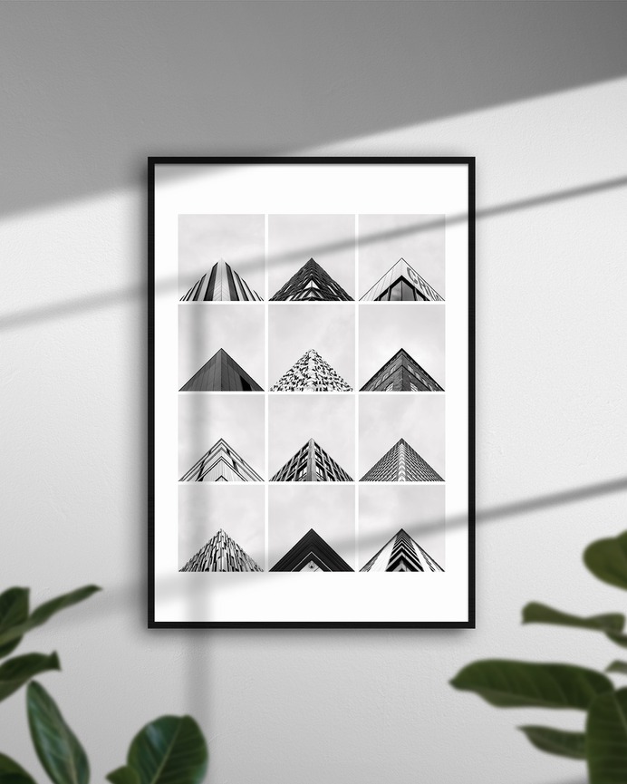Framed architecture photography print of Sheffield buildings for the Geometry Club project