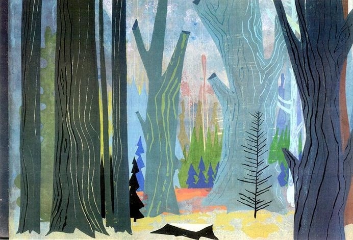 "Paul Bunyan" (1958) background painting by Walt Peregoy. Click to enlarge. #peregoy #background #walt #disney #painting