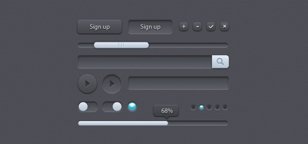 Grey ui kit Free Psd. See more inspiration related to Button, Radio, Ui, Grey, Slider, Interface, Ui kit, Horizontal, Kit and Radio button on Freepik.