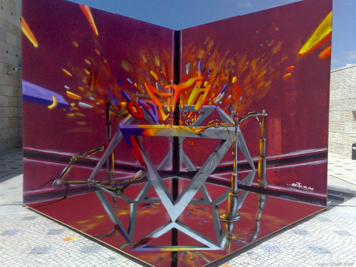 Odeith Anamorphic reflected triangle rock standing 3 mirrors #graffiti #anamorphic #odeith