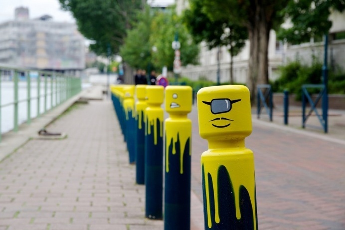 LEGO Spray Paint on Parking Bollard - JOQUZ #face #lego #art #street