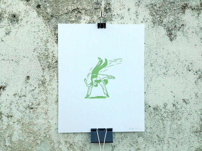 Judo Flip - 8 x 10 Mini Poster #judo #martial #kitsch #retro #arts #illustration #vintage #etching
