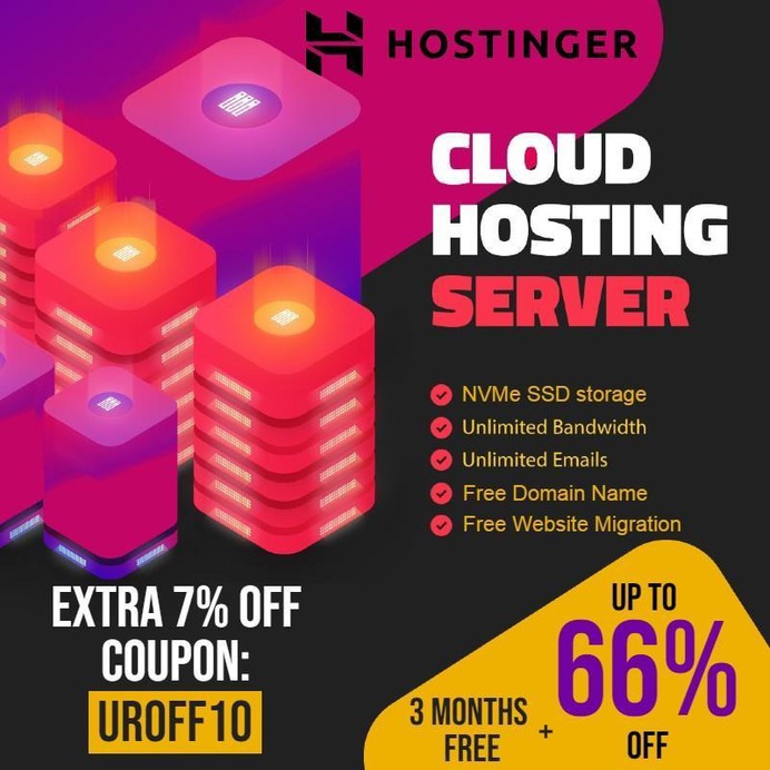 Limited time promotion! Don't miss out! Supercharge your website with 4x faster cloud hosting from Hostinger. Now Get Up to 66% OFF NVMe Cloud Hosting Plans + Extra Months Free + Free domain: https://cutt.ly/5eb3kPhZ 

Reliable Solution for Scaling Your Business with:
Extra 7% OFF "UROFF10"
NVMe SSD storage
Free Domain
Unlimited free SSL
Free website migration
Dedicated IP address
24/7 customer support
Daily backups

Learn more: https://cutt.ly/peb3vgS1 