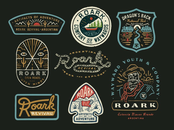 Roark Revival graphics logo design graphic design illustration typography packaging patches apparel identity branding