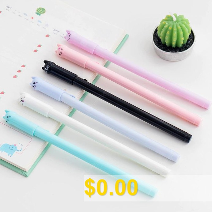 Creative #Stationery #Cute #Cat #Student #0.5 #Needle #Black #Gel #Pen #- #PINK