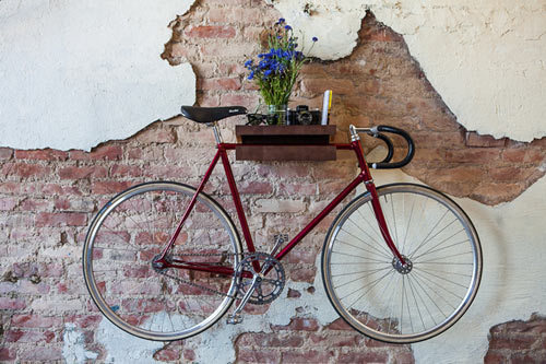 FIXA Bike Shelf Doubles as a Table with Storage Photo #interior #brick #design #wall #bike #deco #decoration