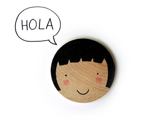 Happy Little Faces Hand Screenprinted Wood Brooch #illustration #etsy #hola